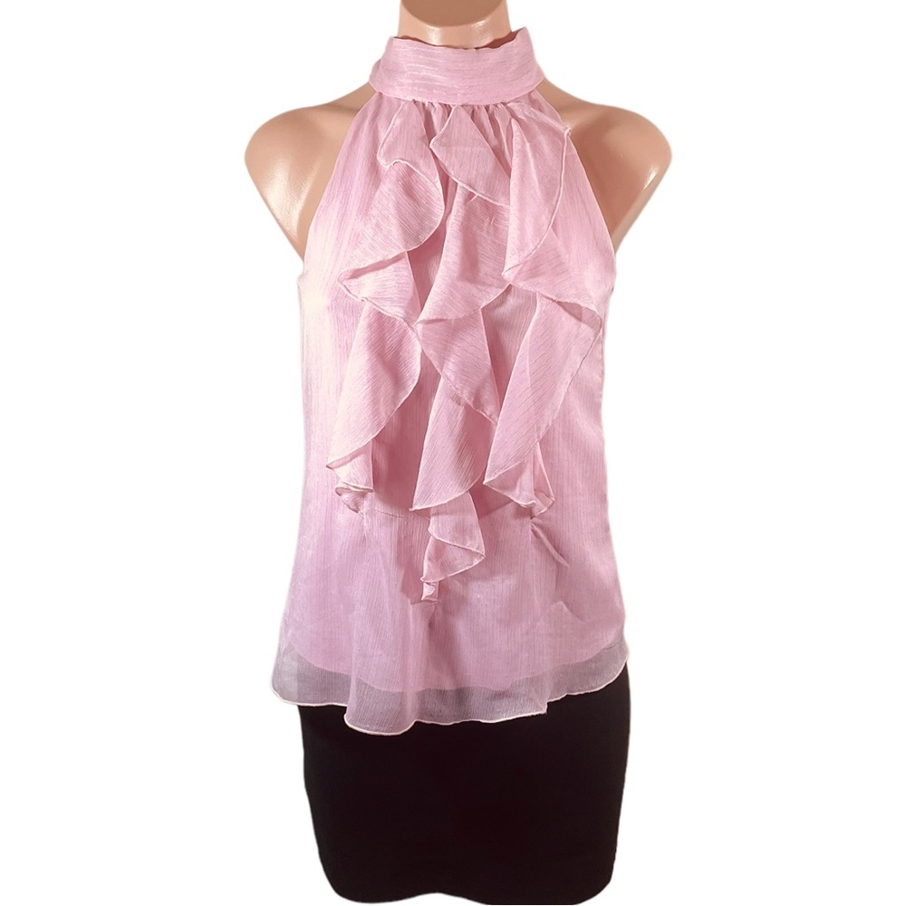 BCX Ruffled Halter Neck Back Tie Layered Blouse Size S